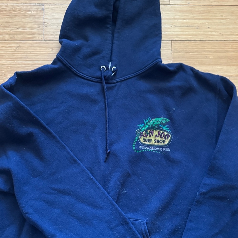 Ron Jon Navy Hoodie with Green Lizard Design